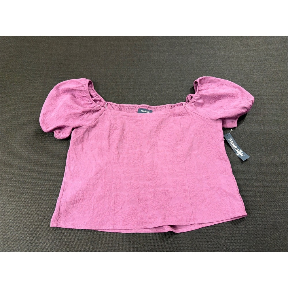 New MODCLOTH Top Floral Formation‎ Cropped Puff Sleeve Smocked Size Large